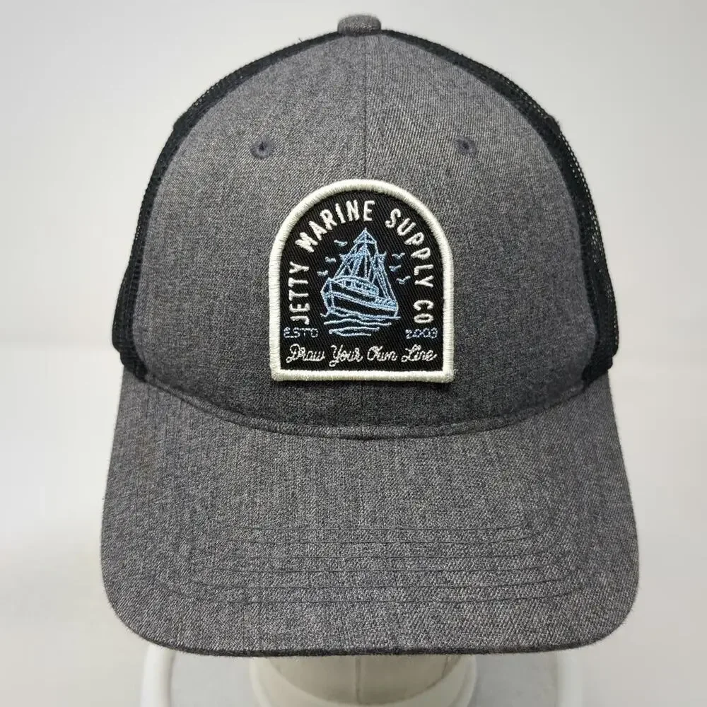 Jetty Trucker Hat Gray One Size Boat Patch Marine Supply Co Snapback Mesh